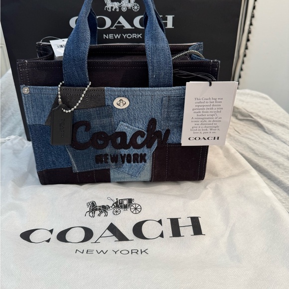 Coach Blue and Black denim Patchwork Tote cargo 26 (NWT) - Picture 1 of 11